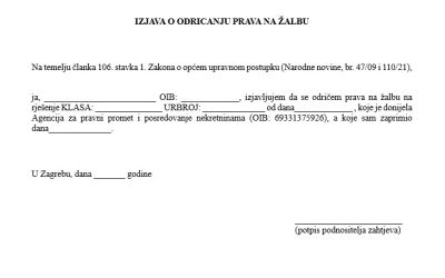 Odricanje prava na žalbu